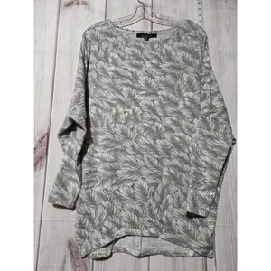 White House Black Market Sweater Womens Small‎ Gray Feather Print Boat Neck Top
